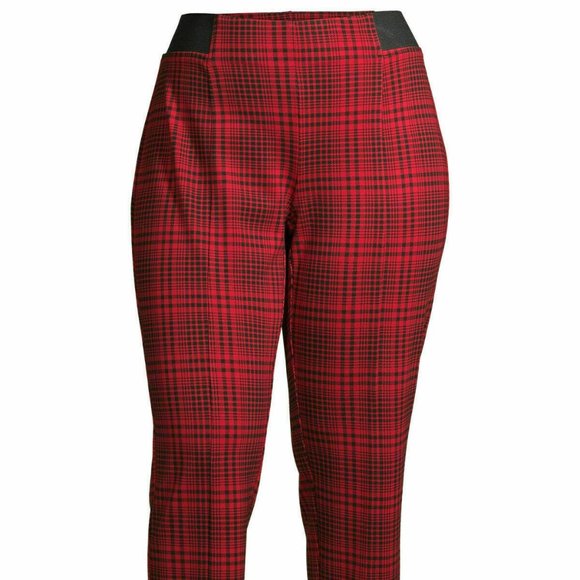 red plaid stretch pants